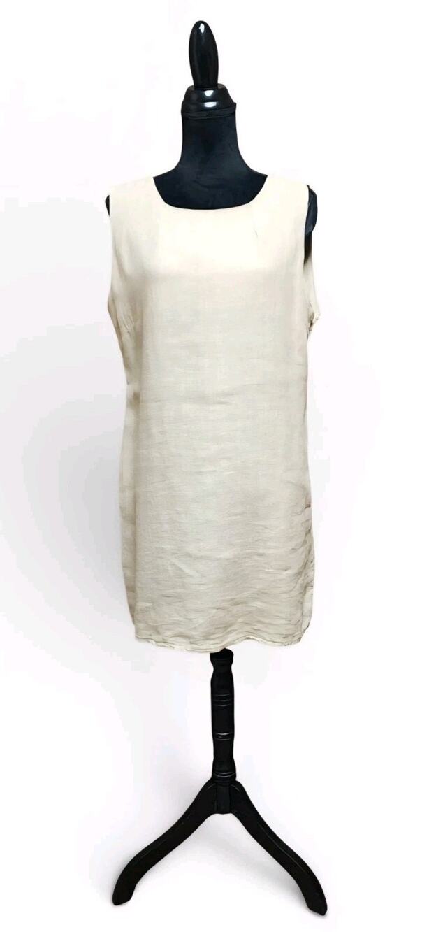Plaza Italia Natural Tone Women's Pure Linen Sheath Knee Length Sleeveless Dress